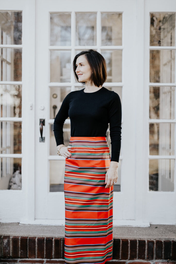 Holiday Inspired Simple Strip Skirt and Learning How to Sew