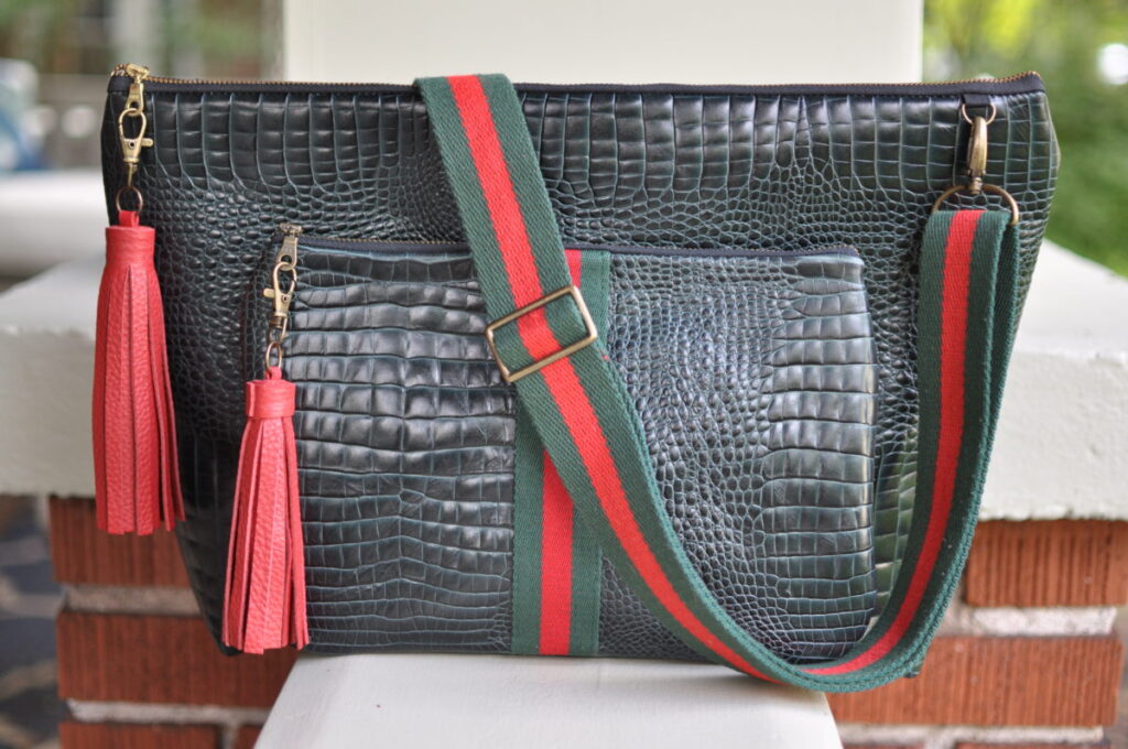 Green leather tote bag and clutch