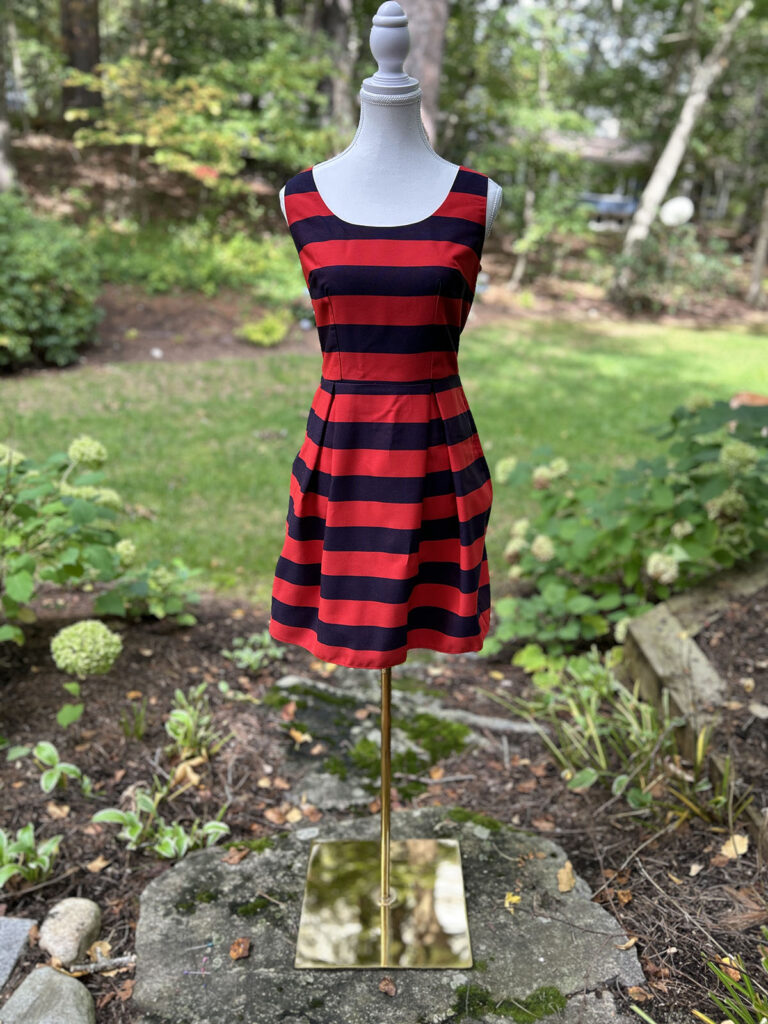 Sewing with Stripes - Navy and Red Striped Dress