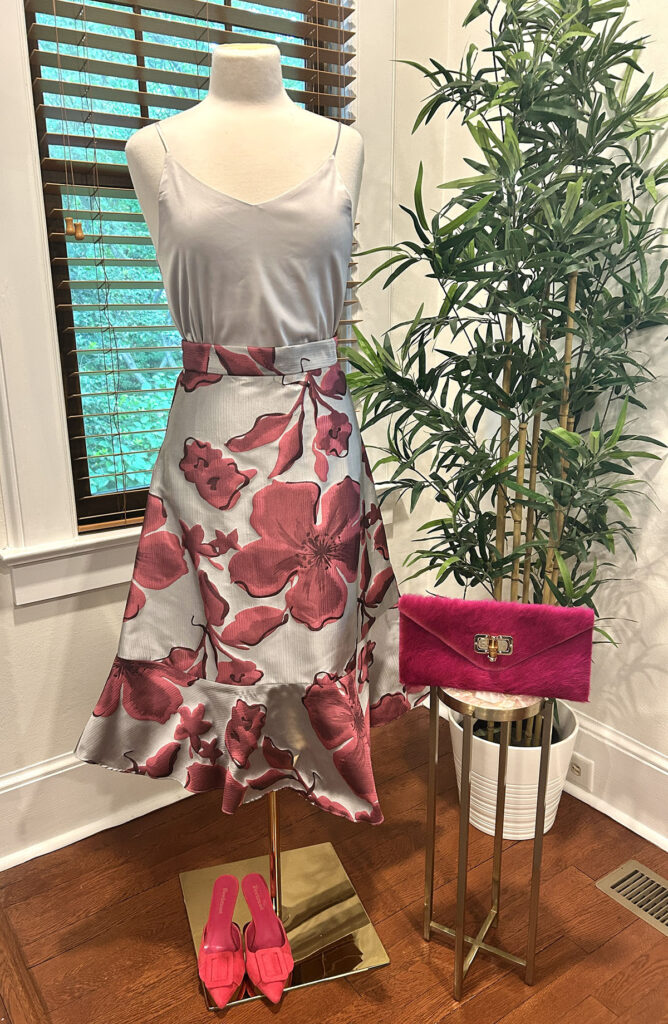 pink and silver brocade skirt