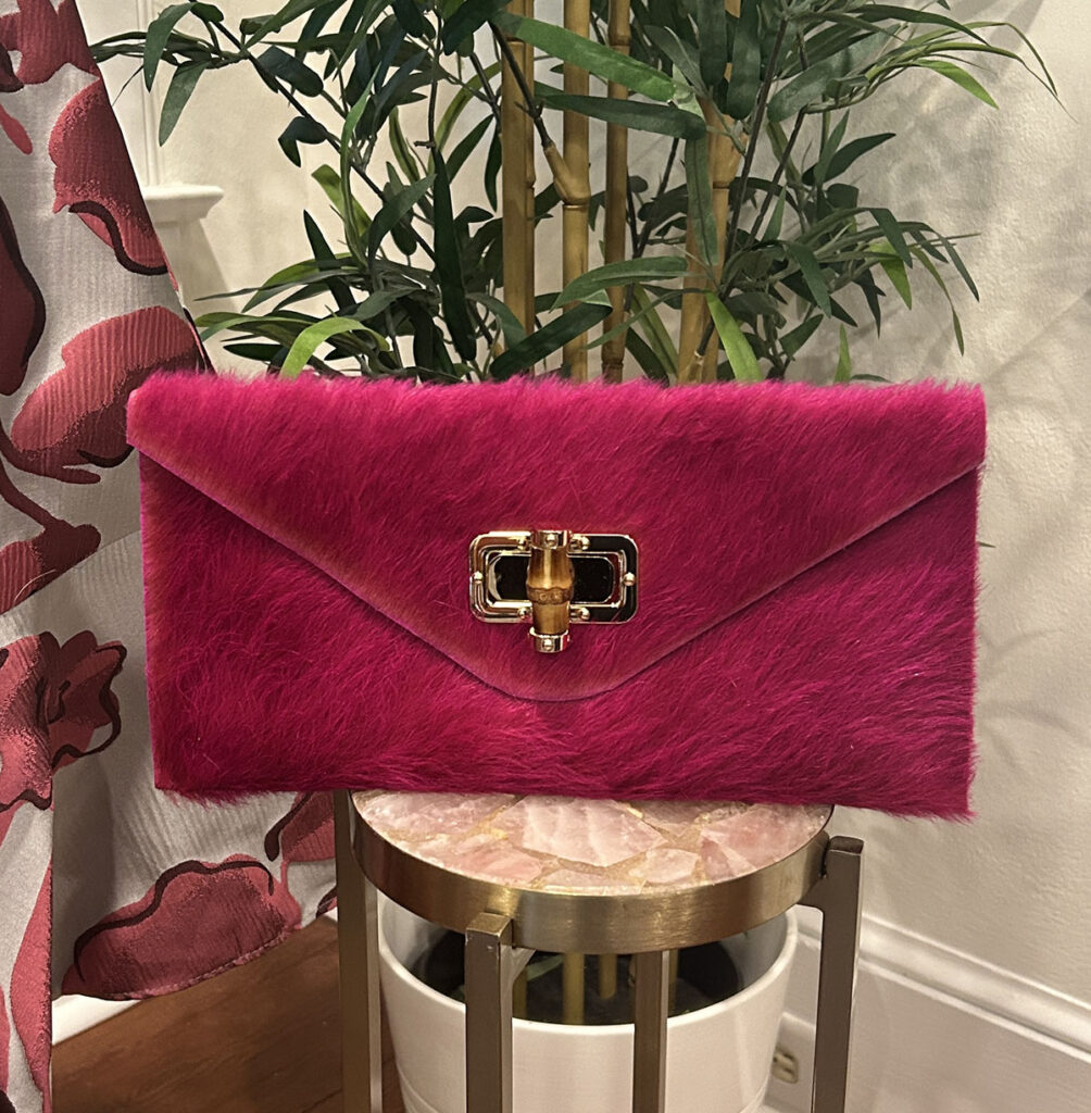 hot pink fur envelope clutch