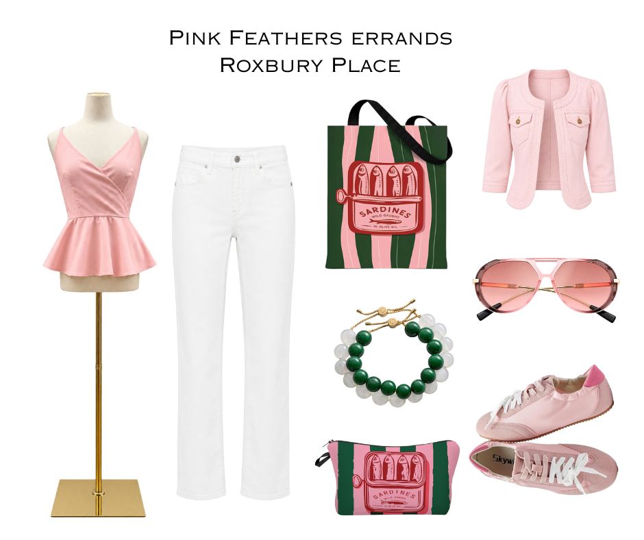 staying a pink feather trim dress for running errands
