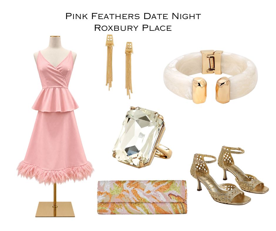 staying a pink feather trim dress for date night