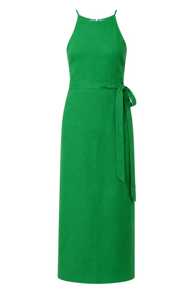 Green tie waist dress