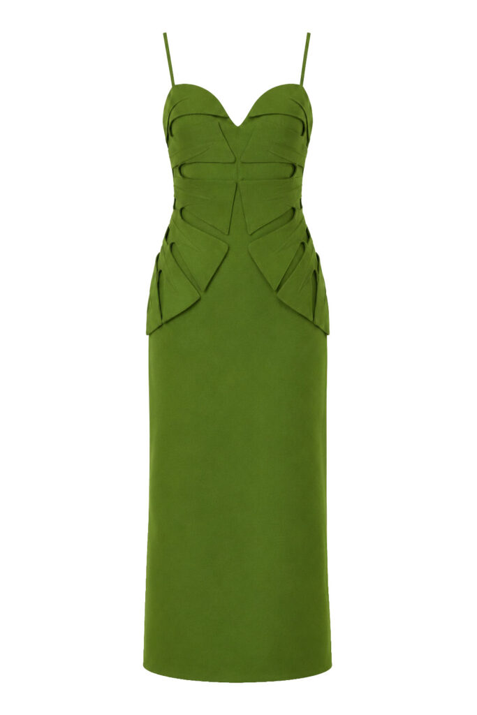 Green linen spaghetti strap dress